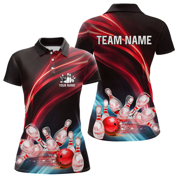 Maxcorners Custom Black And Red Mens Bowling Polo, Quarter Zip Shirts, Team Bowling Outfits For Men LM123