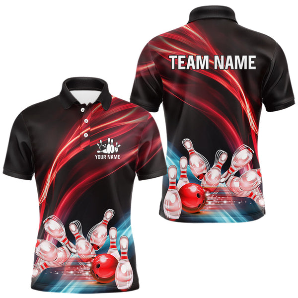 Maxcorners Custom Black And Red Mens Bowling Polo, Quarter Zip Shirts, Team Bowling Outfits For Men LM123