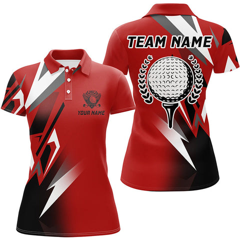 Maxcorners Black And Red Golf Ball Womens Golf Polos Shirt Custom Golf Shirt For Ladies