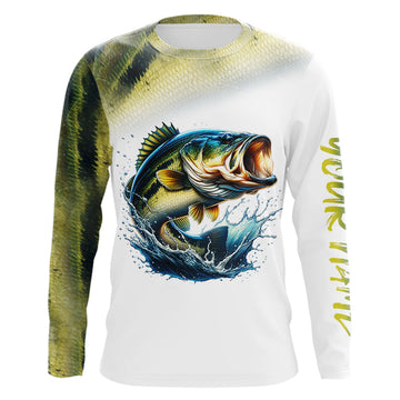 Maxcorners Bass Fishing Customize Name UV protection long sleeves fishing shirt for men LM0201