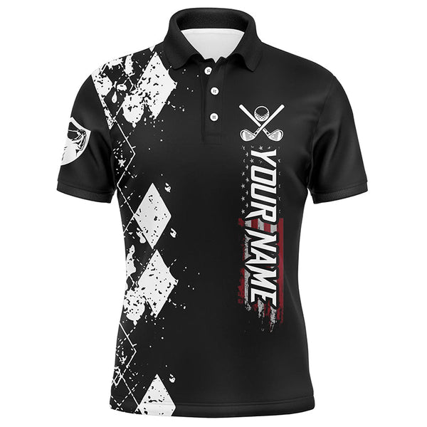 Maxcorner Customized Name Black And White Argyle Plaid Golf 3D Polo Shirt