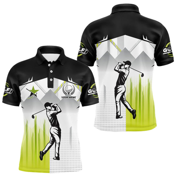 Maxcorners Black and White Men golf polo shirts Custom Golf top for men, personalized golf gifts | Green LM2206