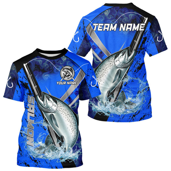 Maxcorners Blue Camo Salmon fishing custom Chinook Salmon sun protection long sleeve fishing shirts for Team LM0607