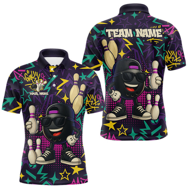 Maxcorners Funny Bowling shirts for Men custom purple graffiti pattern bowling team jerseys, gift for bowlers LM1307