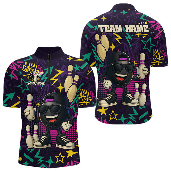 Maxcorners Funny Bowling shirts for Men custom purple graffiti pattern bowling team jerseys, gift for bowlers LM1307