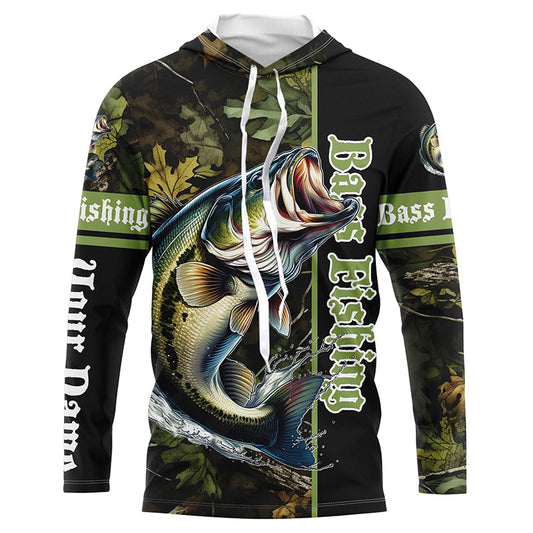 Maxcorners Bass fishing Green camouflage Custom sun protection long sleeve Fishing Shirts, bass Fishing jerseys LM0201