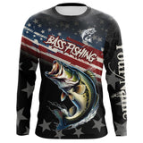 Maxcorners Largemouth Bass Fishing American Flag Custom black camo patriotic fishing long sleeve shirts MT2108