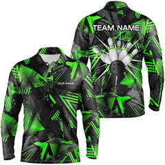 Maxcorners Black Green Camo Bowling Polo Shirt For Men, Personalized Bowling Team Shirts Jerseys