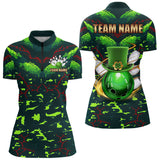 Maxcorners Personalized Green Camo Bowling Polo, 1/4 Zip Shirts For Men Custom St Patrick Day Bowling Team Jersey