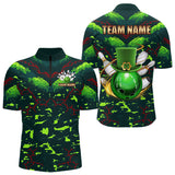 Maxcorners Personalized Green Camo Bowling Polo, 1/4 Zip Shirts For Men Custom St Patrick Day Bowling Team Jersey