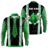 Maxcorners Personalized Green Shamrock Pattern Bowling Shirts For Men Custom St Patrick Day Bowling Team Jersey