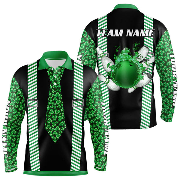 Maxcorners Personalized Green Shamrock Pattern Bowling Shirts For Men Custom St Patrick Day Bowling Team Jersey