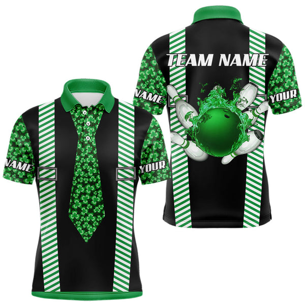 Maxcorners Personalized Green Shamrock Pattern Bowling Shirts For Men Custom St Patrick Day Bowling Team Jersey