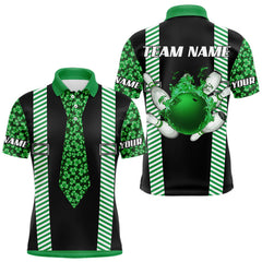 Maxcorners Personalized Green Shamrock Pattern Bowling Shirts For Men Custom St Patrick Day Bowling Team Jersey
