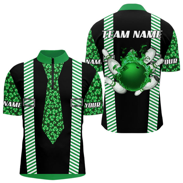 Maxcorners Personalized Green Shamrock Pattern Bowling Shirts For Men Custom St Patrick Day Bowling Team Jersey