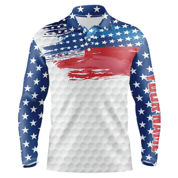 Maxcorners Personalized Red, White And Blue American Flag Men Golf Polo Shirts Custom Patriotic Mens Golf Wear