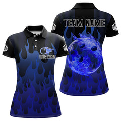 Maxcorners Personalized Black And Blue Flame Bowling Shirts For Men Custom Fire Bowling Jerseys