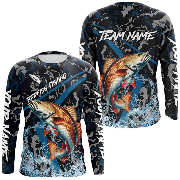 Maxcorners Custom Redfish Fishing Camo Long Sleeve Fishing Shirts, Personalized Red Drum Fishing Team Jerseys LM0607