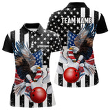 Maxcorners Black And White American Flag Eagle Mens Bowling Shirt Custom Patriotic Outfit Men Bowling Team Jersey