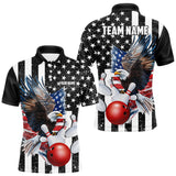 Maxcorners Black And White American Flag Eagle Mens Bowling Shirt Custom Patriotic Outfit Men Bowling Team Jersey