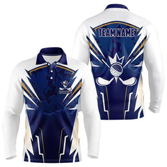 Maxcorners White and Blue Camo Custom Golf Polo Shirts For Men, mens golf outfit team golf shirts