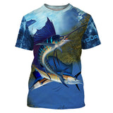 Maxcorners Customized Name Sailfish Fishing Blue Deep Sea Fishing 3D Shirts