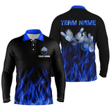 Maxcorners Blue Flame Bowling Ball And Pins Customized Name And Team Name 3D Shirt