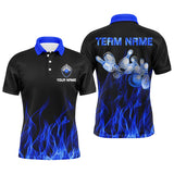 Maxcorners Blue Flame Bowling Ball And Pins Customized Name And Team Name 3D Shirt