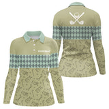 Maxcorners Olive Green Golf Camo argyle pattern Mens golf polo shirts custom name best mens golf wear