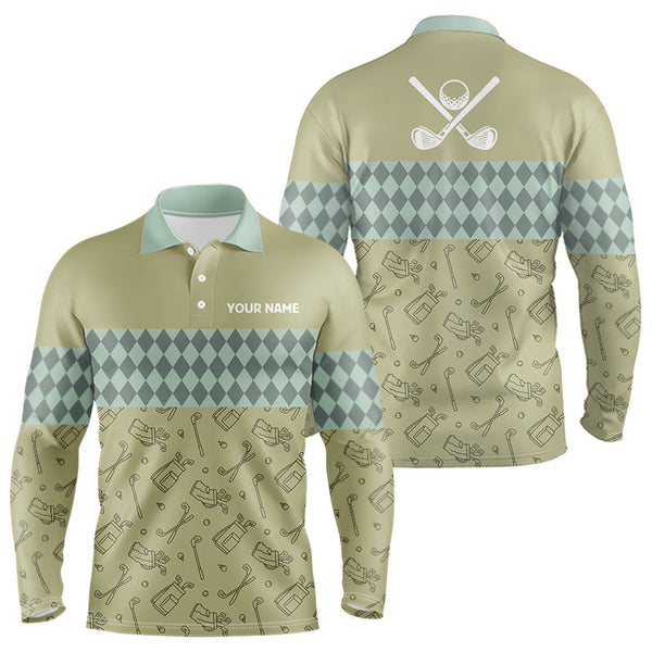 Maxcorners Olive Green Golf Camo argyle pattern Mens golf polo shirts custom name best mens golf wear