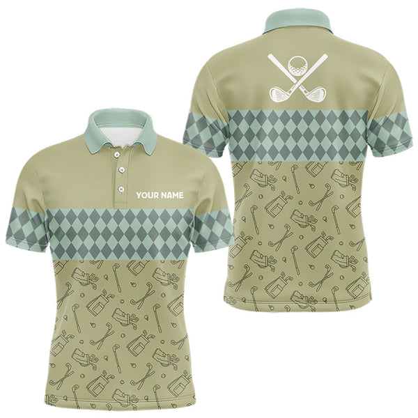 Maxcorners Olive Green Golf Camo argyle pattern Mens golf polo shirts custom name best mens golf wear