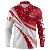 Maxcorners Golf Canada Flag Red Maple Leaves Customized Name 3D Polo Shirt Unisex