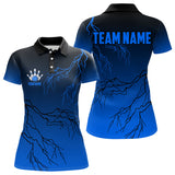 Maxcorners Black and Blue gradient Lightning thunder storm Bowling shirts for Men Custom Bowling Team Jerseys MT2306