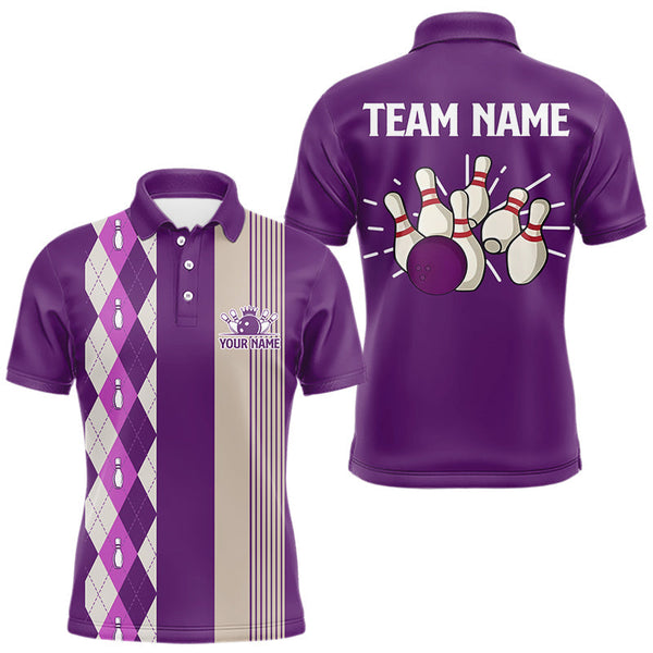 Maxcorners Retro Purple argyle pattern Bowling shirts For Men custom bowling team jerseys Bowler Outfits MT707