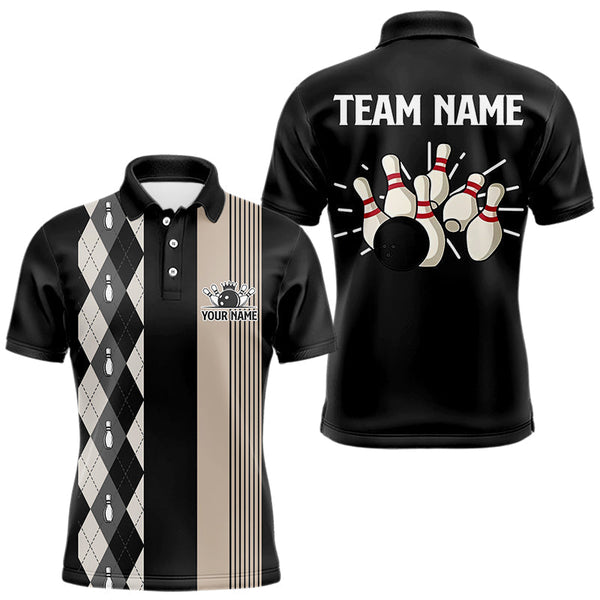 Maxcorners Retro Black argyle pattern Bowling shirts For Men custom bowling team jerseys Bowler Outfits MT707