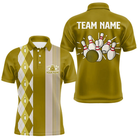 Maxcorners Retro Yellow argyle pattern Bowling shirts For Men custom bowling team jerseys Bowler Outfits MT707