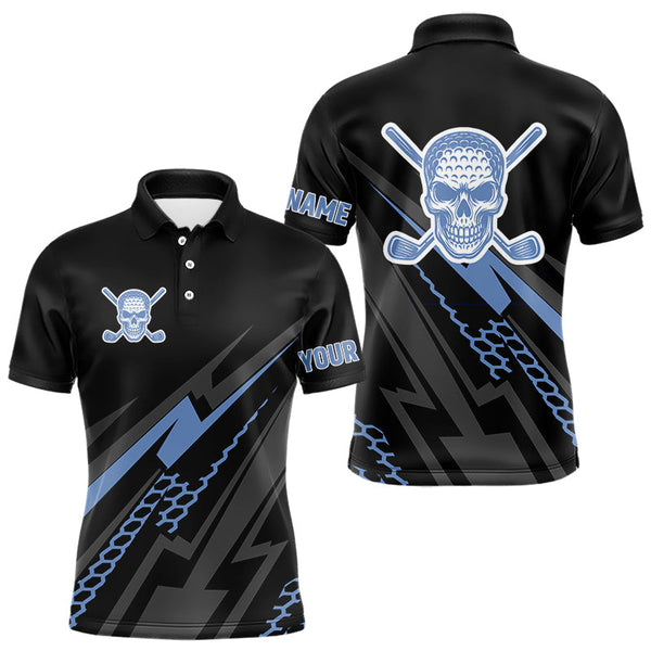 Maxcorners Black and Blue Skull Golf polo shirts For Men Custom Mens golf top, Personalized golf gifts MT2108