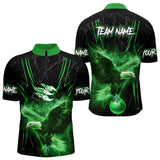 Maxcorners Black and Green Flame Eagle Bowling Shirt For Men Custom Team Name Bowling Jerseys For Bowlers MT1309