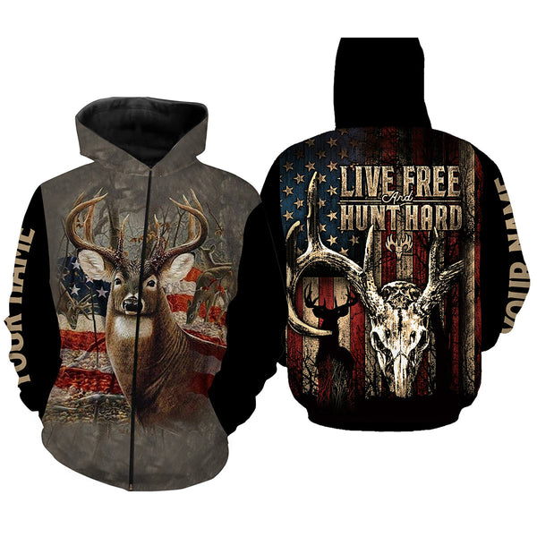 Maxcorners Custom Name Deer Skull Hunting American Flag Patriotic 3D All Over Printed Clothes