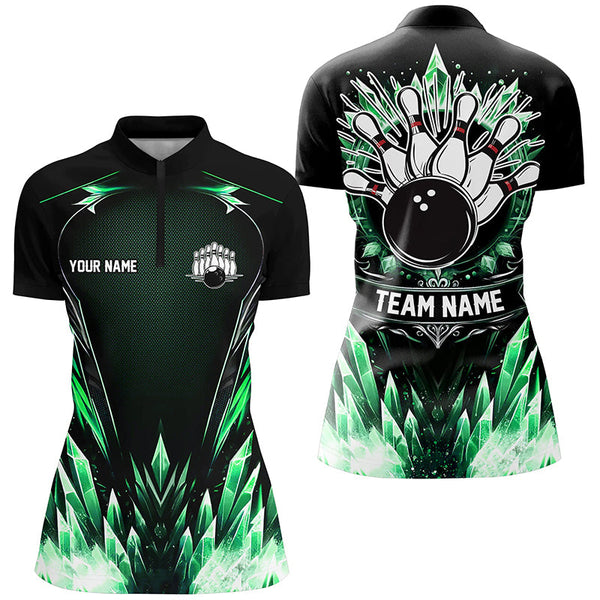 Maxcorners Personalized Icy Green Ice Bowling Team Shirts For Women Custom black Bowling Gifts for bowlers