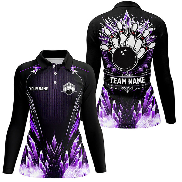 Maxcorners Personalized Icy Purple Ice Bowling Team Shirts For Women Custom black Bowling Gifts for bowlers