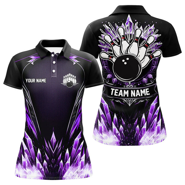 Maxcorners Personalized Icy Purple Ice Bowling Team Shirts For Women Custom black Bowling Gifts for bowlers