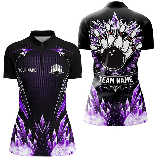 Maxcorners Personalized Icy Purple Ice Bowling Team Shirts For Women Custom black Bowling Gifts for bowlers