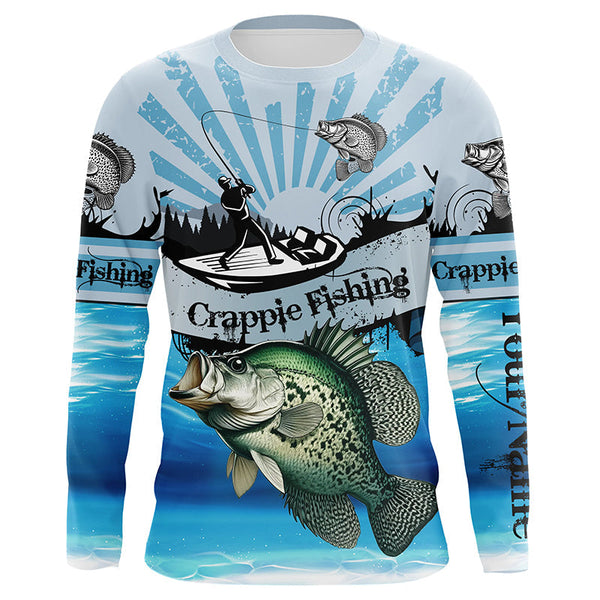 Maxcorners Personalized Crappie Fishing Jerseys blue Long Sleeve Fishing Shirts, Crappie fishing jerseys MT2108