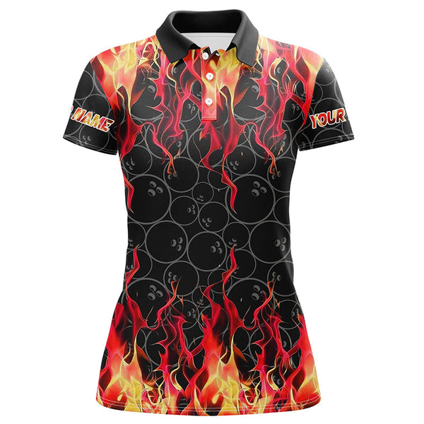 Maxcorners Black and Red Flame camo Womens bowling shirts Custom Flame Bowling Shirt Team Bowling Jersey