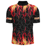 Maxcorners Black And Red Flame Ball Pattern Bowling Jersey Customized Name, Team Name 3D Shirt Unisex