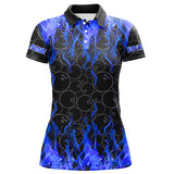 Maxcorners Black and Blue Flame camo Womens bowling shirts Custom Flame Bowling Shirt Team Bowling Jersey