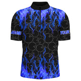 Maxcorners Black And Blue Flame Ball Pattern Bowling Jersey Customized Name, Team Name 3D Shirt Unisex