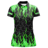 Maxcorners Black and Green Flame camo Womens bowling shirts Custom Flame Bowling Shirt Team Bowling Jersey