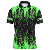 Maxcorners Black And Green Flame Ball Pattern Bowling Jersey Customized Name, Team Name 3D Shirt Unisex